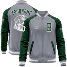 Laden Sie das Bild in den Galerie-Viewer, Custom Gray White-Green Bomber Varsity Letterman Two Tone Zipper Jacket