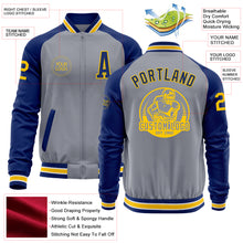 Charger l'image dans la galerie, Custom Gray Yellow-Royal Bomber Varsity Letterman Two Tone Zipper Jacket