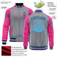 Load image into Gallery viewer, Custom Gray Sky Blue Black-Pink Bomber Varsity Letterman Two Tone Zipper Jacket