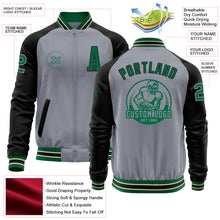 Charger l'image dans la galerie, Custom Gray Kelly Green Cream-Black Bomber Varsity Letterman Two Tone Zipper Jacket