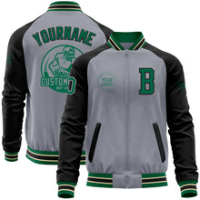 Charger l'image dans la galerie, Custom Gray Kelly Green Cream-Black Bomber Varsity Letterman Two Tone Zipper Jacket