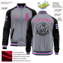 Load image into Gallery viewer, Custom Gray Light Blue Black-Pink Bomber Varsity Letterman Two Tone Zipper Jacket