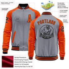Laden Sie das Bild in den Galerie-Viewer, Custom Gray Black-Orange Bomber Varsity Letterman Two Tone Zipper Jacket
