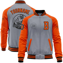 Laden Sie das Bild in den Galerie-Viewer, Custom Gray Black-Orange Bomber Varsity Letterman Two Tone Zipper Jacket