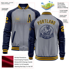 Laden Sie das Bild in den Galerie-Viewer, Custom Gray Gold-Navy Varsity Letterman Two Tone Zipper Jacket