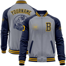 Laden Sie das Bild in den Galerie-Viewer, Custom Gray Gold-Navy Varsity Letterman Two Tone Zipper Jacket