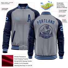 Загрузить изображение в средство просмотра галереи, Custom Gray Light Blue-Navy Varsity Letterman Two Tone Zipper Jacket