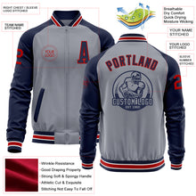Загрузить изображение в средство просмотра галереи, Custom Gray Red-Navy Varsity Letterman Two Tone Zipper Jacket
