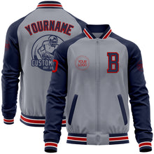 Загрузить изображение в средство просмотра галереи, Custom Gray Red-Navy Varsity Letterman Two Tone Zipper Jacket