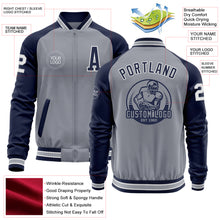 Загрузить изображение в средство просмотра галереи, Custom Gray White-Navy Varsity Letterman Two Tone Zipper Jacket