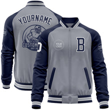Загрузить изображение в средство просмотра галереи, Custom Gray White-Navy Varsity Letterman Two Tone Zipper Jacket