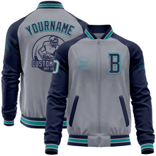 Laden Sie das Bild in den Galerie-Viewer, Custom Gray Navy-Teal Varsity Letterman Two Tone Zipper Jacket
