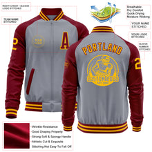 Загрузить изображение в средство просмотра галереи, Custom Gray Gold-Crimson Varsity Letterman Two Tone Zipper Jacket