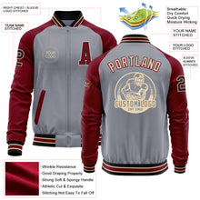 Загрузить изображение в средство просмотра галереи, Custom Gray Black City Cream-Crimson Varsity Letterman Two Tone Zipper Jacket