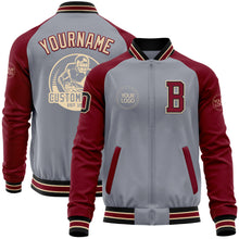 Загрузить изображение в средство просмотра галереи, Custom Gray Black City Cream-Crimson Varsity Letterman Two Tone Zipper Jacket