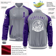 Загрузить изображение в средство просмотра галереи, Custom Gray White-Purple Varsity Letterman Two Tone Zipper Jacket