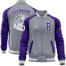 Загрузить изображение в средство просмотра галереи, Custom Gray White-Purple Varsity Letterman Two Tone Zipper Jacket