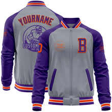 Загрузить изображение в средство просмотра галереи, Custom Gray Orange-Purple Varsity Letterman Two Tone Zipper Jacket