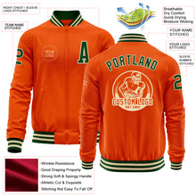 Laden Sie das Bild in den Galerie-Viewer, Custom Orange Green-Cream Bomber Varsity Letterman Zipper Jacket