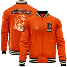 Charger l'image dans la galerie, Custom Orange Vintage USA Flag Black-Cream Bomber Varsity Letterman Zipper Jacket