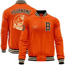 Laden Sie das Bild in den Galerie-Viewer, Custom Orange Black-Cream Bomber Varsity Letterman Zipper Jacket
