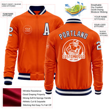 Загрузить изображение в средство просмотра галереи, Custom Orange White-Navy Bomber Varsity Letterman Zipper Jacket