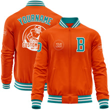 Загрузить изображение в средство просмотра галереи, Custom Orange Teal-White Bomber Varsity Letterman Zipper Jacket