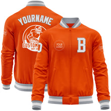 Загрузить изображение в средство просмотра галереи, Custom Orange White-Gray Bomber Varsity Letterman Zipper Jacket