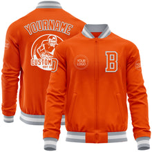 Загрузить изображение в средство просмотра галереи, Custom Orange White-Gray Bomber Varsity Letterman Zipper Jacket