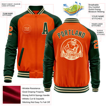 Laden Sie das Bild in den Galerie-Viewer, Custom Orange Cream-Green Bomber Varsity Letterman Two Tone Zipper Jacket