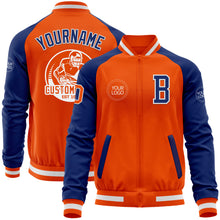 Загрузить изображение в средство просмотра галереи, Custom Orange White-Royal Bomber Varsity Letterman Two Tone Zipper Jacket