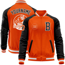 Laden Sie das Bild in den Galerie-Viewer, Custom Orange White-Black Bomber Varsity Letterman Two Tone Zipper Jacket