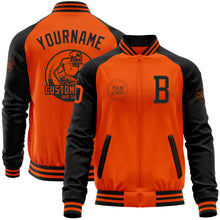 Загрузить изображение в средство просмотра галереи, Custom Orange Black Bomber Varsity Letterman Two Tone Zipper Jacket