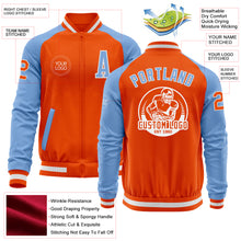 Charger l'image dans la galerie, Custom Orange White-Light Blue Bomber Varsity Letterman Two Tone Zipper Jacket