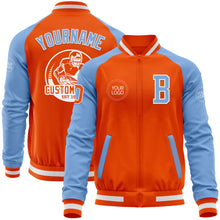 Charger l'image dans la galerie, Custom Orange White-Light Blue Bomber Varsity Letterman Two Tone Zipper Jacket