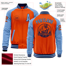 Laden Sie das Bild in den Galerie-Viewer, Custom Orange Navy-Light Blue Bomber Varsity Letterman Two Tone Zipper Jacket