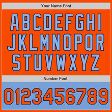 Laden Sie das Bild in den Galerie-Viewer, Custom Orange Navy-Light Blue Bomber Varsity Letterman Two Tone Zipper Jacket