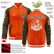 Загрузить изображение в средство просмотра галереи, Custom Orange White-Olive Bomber Varsity Letterman Two Tone Zipper Jacket