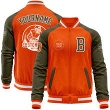 Загрузить изображение в средство просмотра галереи, Custom Orange White-Olive Bomber Varsity Letterman Two Tone Zipper Jacket