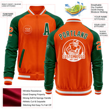 Charger l'image dans la galerie, Custom Orange White-Kelly Green Bomber Varsity Letterman Two Tone Zipper Jacket