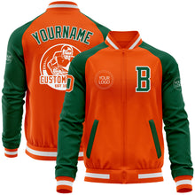 Charger l'image dans la galerie, Custom Orange White-Kelly Green Bomber Varsity Letterman Two Tone Zipper Jacket