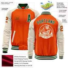 Загрузить изображение в средство просмотра галереи, Custom Orange Green-Cream Bomber Varsity Letterman Two Tone Zipper Jacket