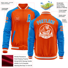 Загрузить изображение в средство просмотра галереи, Custom Orange White-Powder Blue Bomber Varsity Letterman Two Tone Zipper Jacket