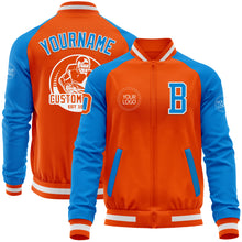 Загрузить изображение в средство просмотра галереи, Custom Orange White-Powder Blue Bomber Varsity Letterman Two Tone Zipper Jacket