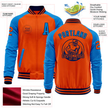 Загрузить изображение в средство просмотра галереи, Custom Orange Navy-Powder Blue Bomber Varsity Letterman Two Tone Zipper Jacket