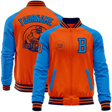 Загрузить изображение в средство просмотра галереи, Custom Orange Navy-Powder Blue Bomber Varsity Letterman Two Tone Zipper Jacket