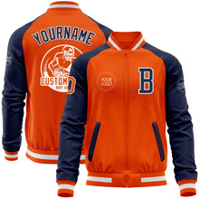 Загрузить изображение в средство просмотра галереи, Custom Orange White-Navy Bomber Varsity Letterman Two Tone Zipper Jacket