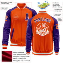 Laden Sie das Bild in den Galerie-Viewer, Custom Orange White-Purple Bomber Varsity Letterman Two Tone Zipper Jacket