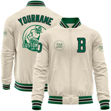 Загрузить изображение в средство просмотра галереи, Custom Cream Kelly Green-Black Bomber Varsity Letterman Zipper Jacket
