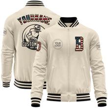 Laden Sie das Bild in den Galerie-Viewer, Custom Cream Vintage USA Flag-Black Bomber Varsity Letterman Zipper Jacket